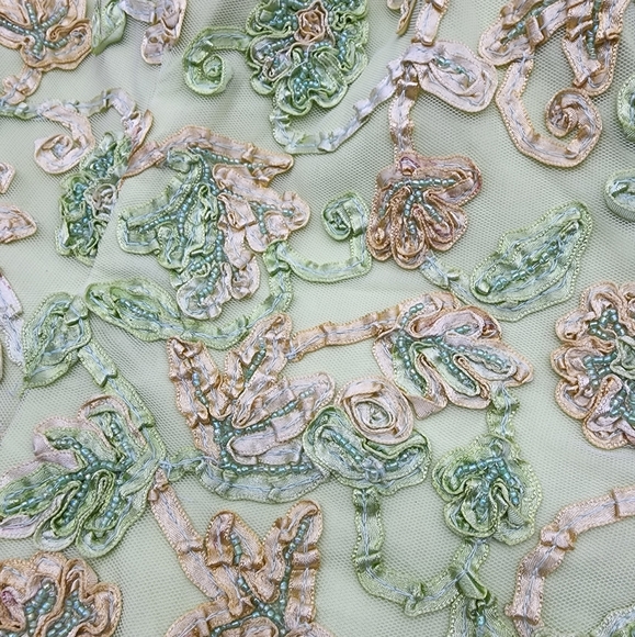 AusM Vintage Green Foral Beaded Bodice Corset Top - Picture 8 of 16